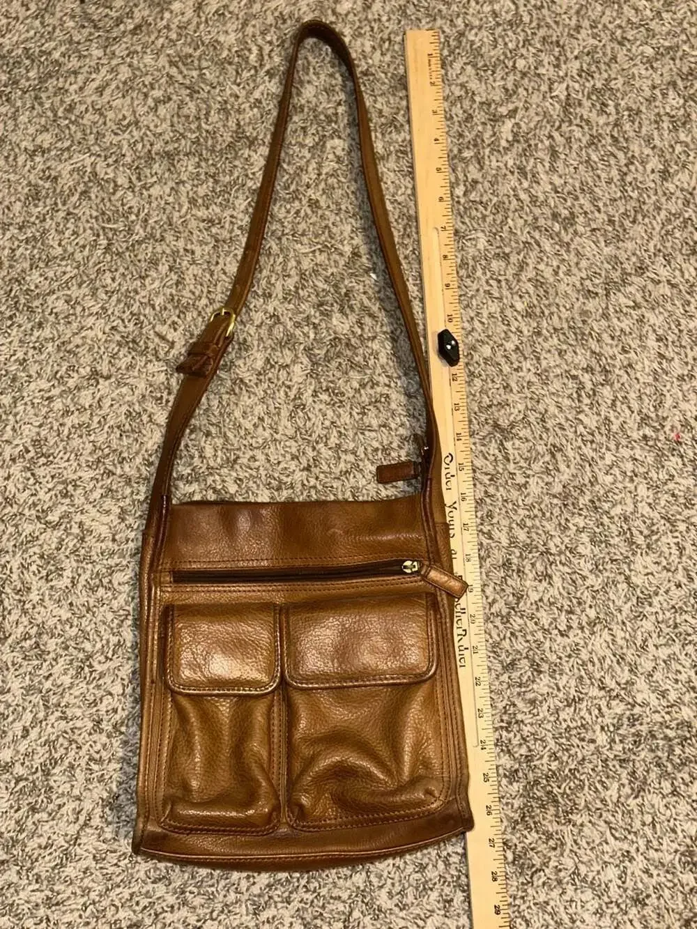 Fossil 75082 Brown Pebbled Leather Messenger Shoulder Bag